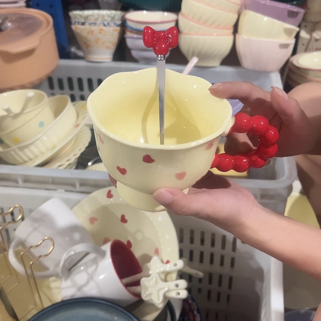 瓷片爱心早餐杯加勺子
