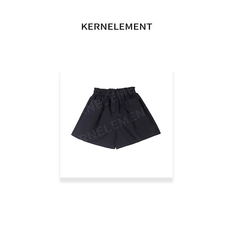 KE【边边口袋短裤】藏青色花边中腰立裁口袋短裤24J-0601