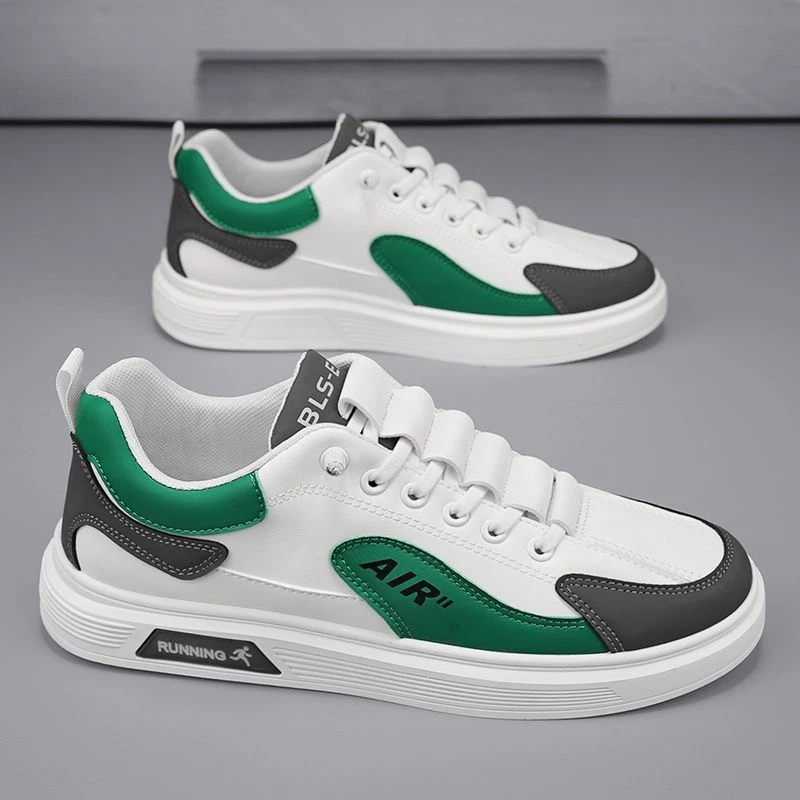 春夏季皮面单鞋时尚款休闲板鞋2025新款网面透气平跟系带韩版男鞋