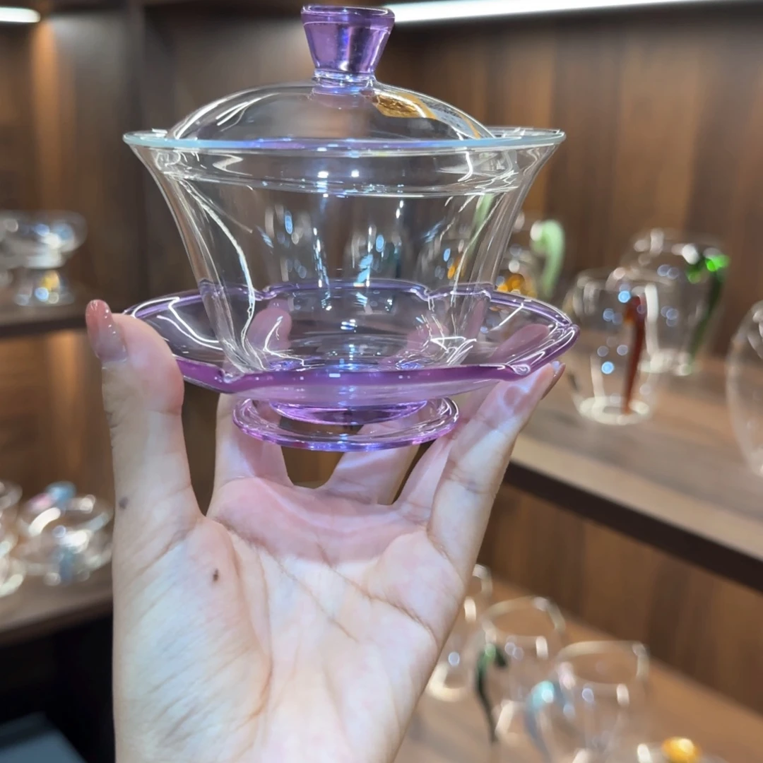 禾器荷叶盖碗浅紫色