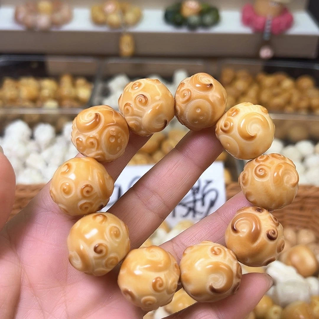 菩提根/象牙果手串微瑕炭烧羊头10颗有裂