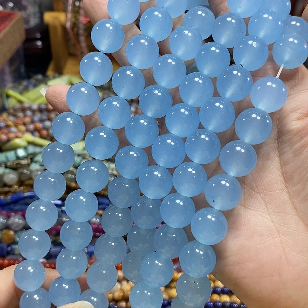 玛瑙/玉髓未镶嵌珠宝半成品海蓝宝一条卡14mm