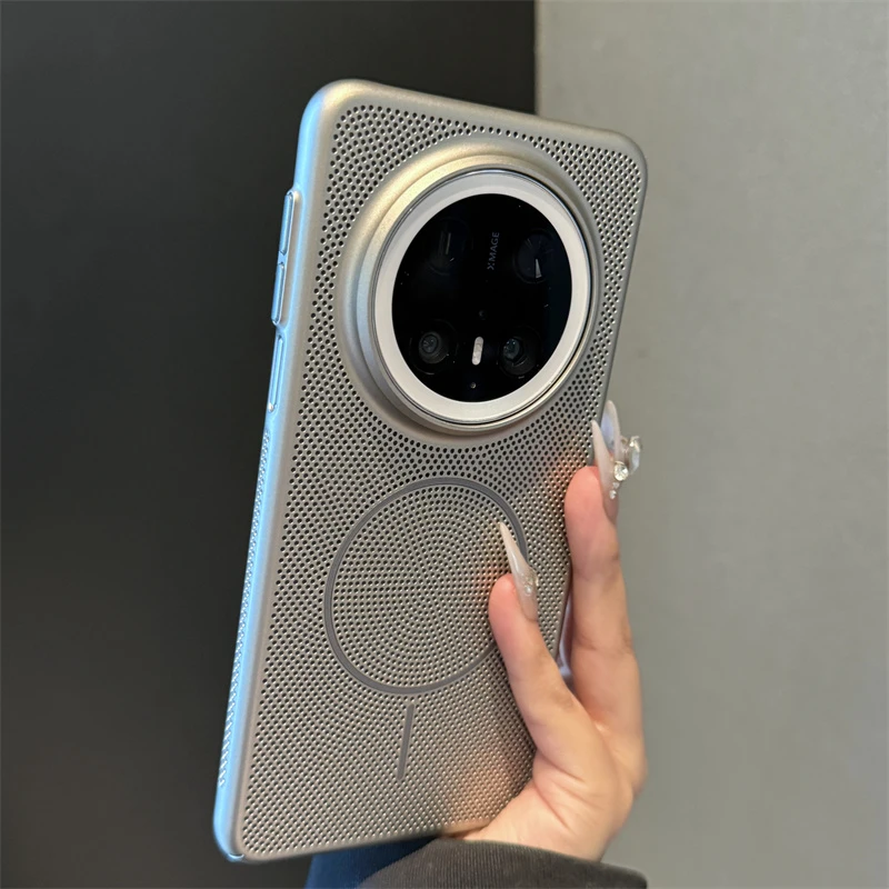 适用华为mate70pro+手机壳网孔冰感散热磁吸充电防摔pura70男女款