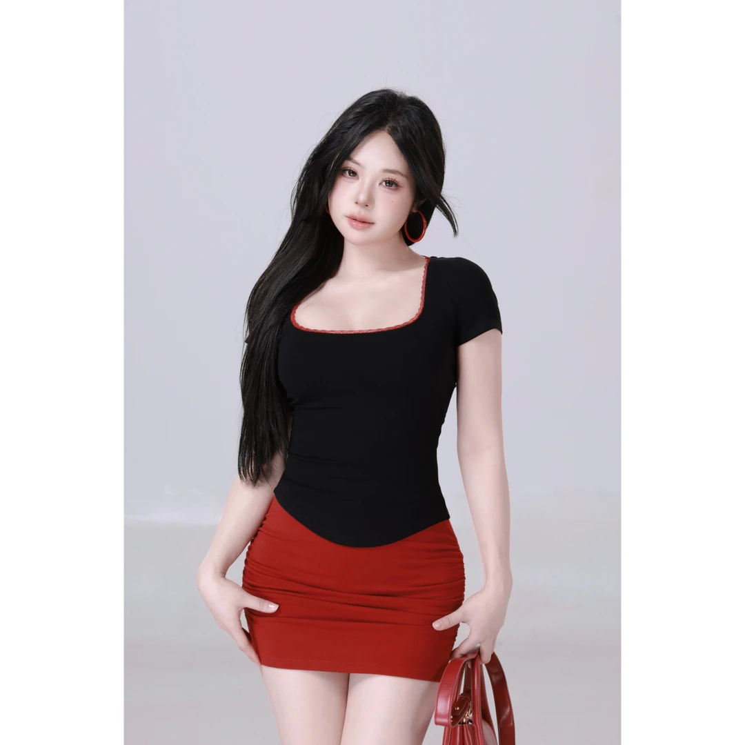 MengFairy【暗夜束腰】纯色超百搭抽褶收腰不走光包臀半身裙4459M