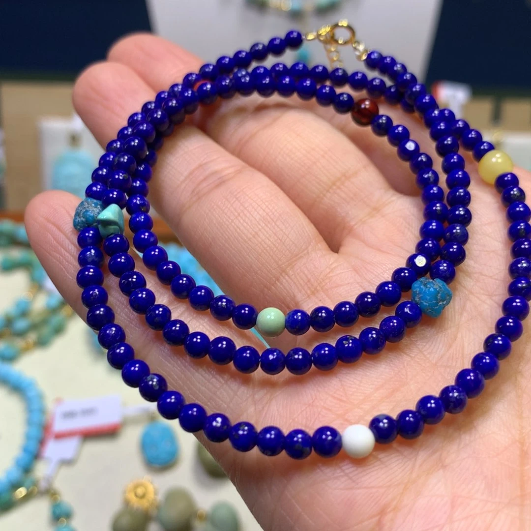 青金石项链银S925镀金镶嵌