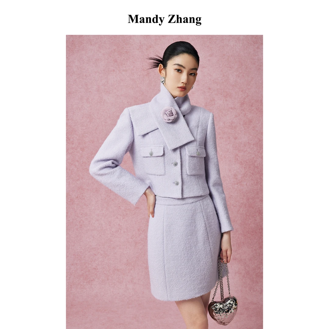 【初依专属】MandyZhang围巾紫色2024冬法式毛呢大衣