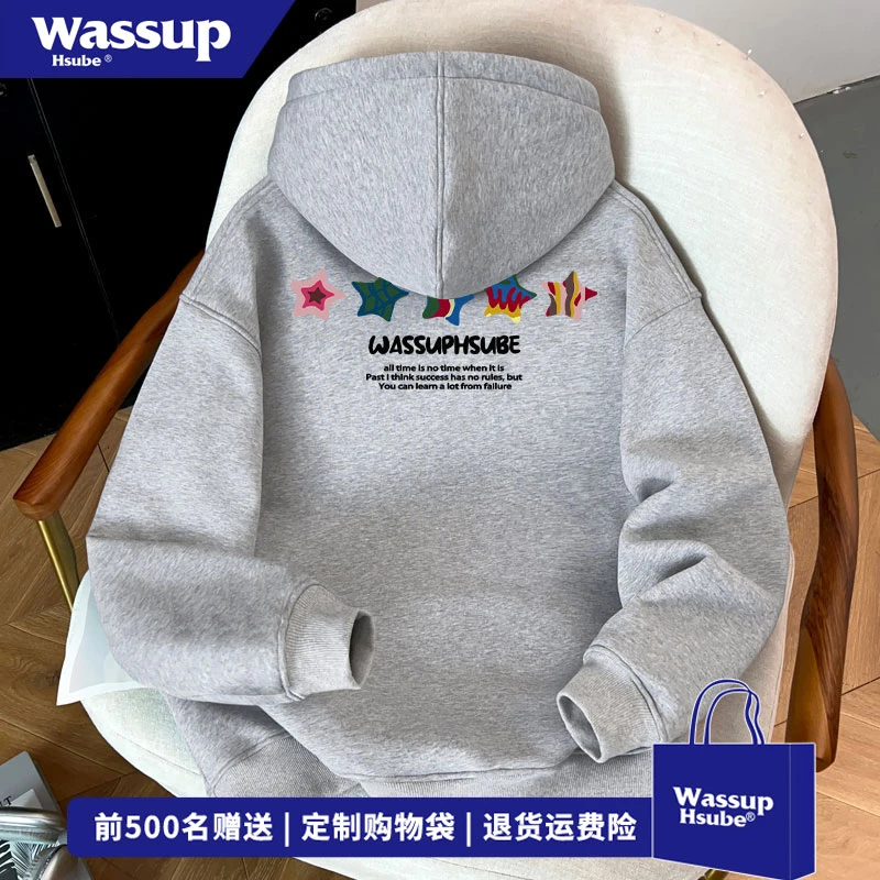 WASSUP HSUBE 欧美式趣味五角星字母印花卫衣秋冬季休闲百搭上衣