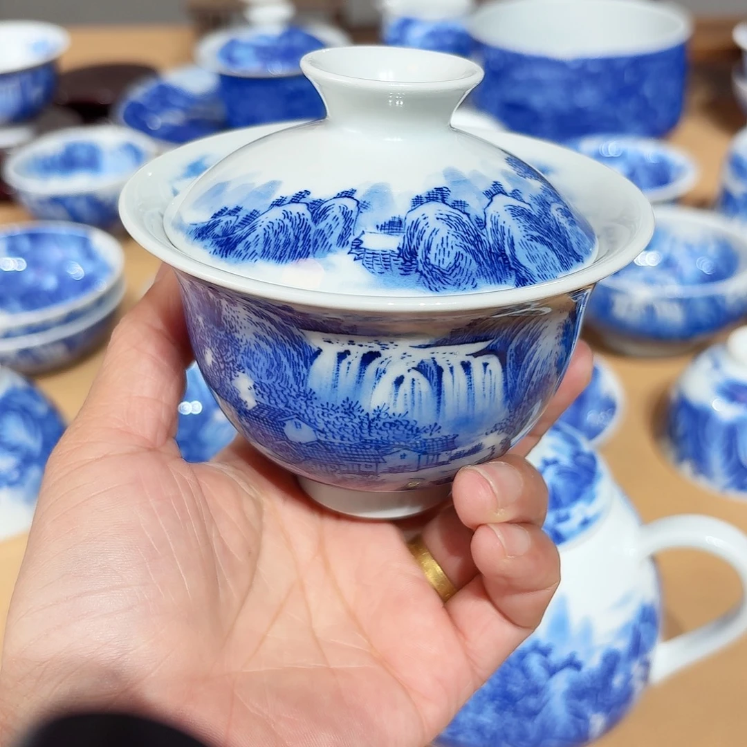 景德镇纯手绘盖碗微瑕