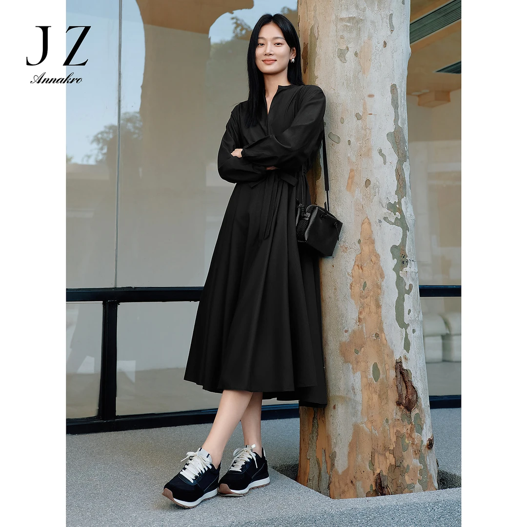 玖姿安娜蔻优雅简约端庄收腰显瘦赫本风连衣裙女2025春季新款