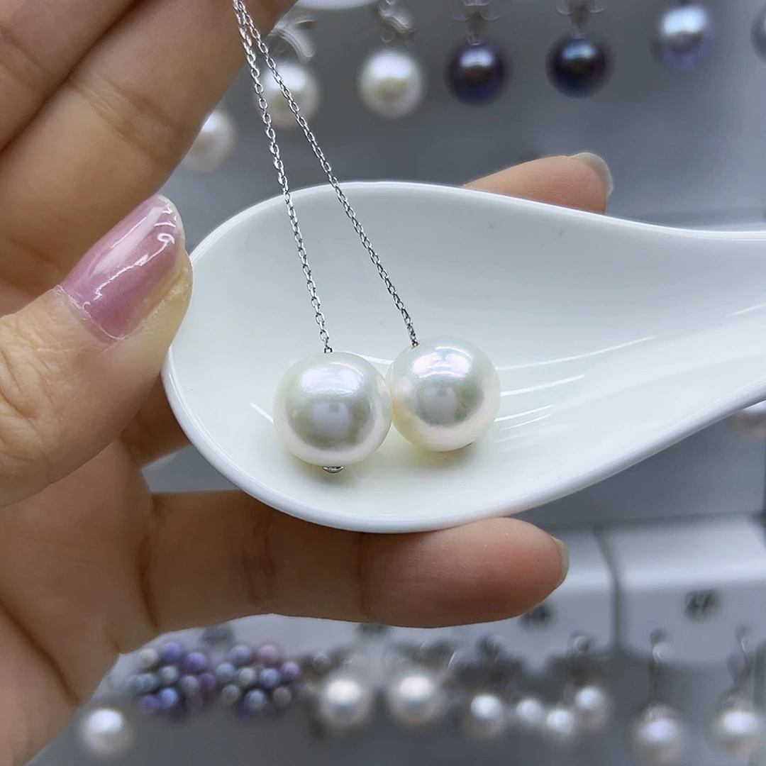 银S925镶嵌耳钉淡水珍珠