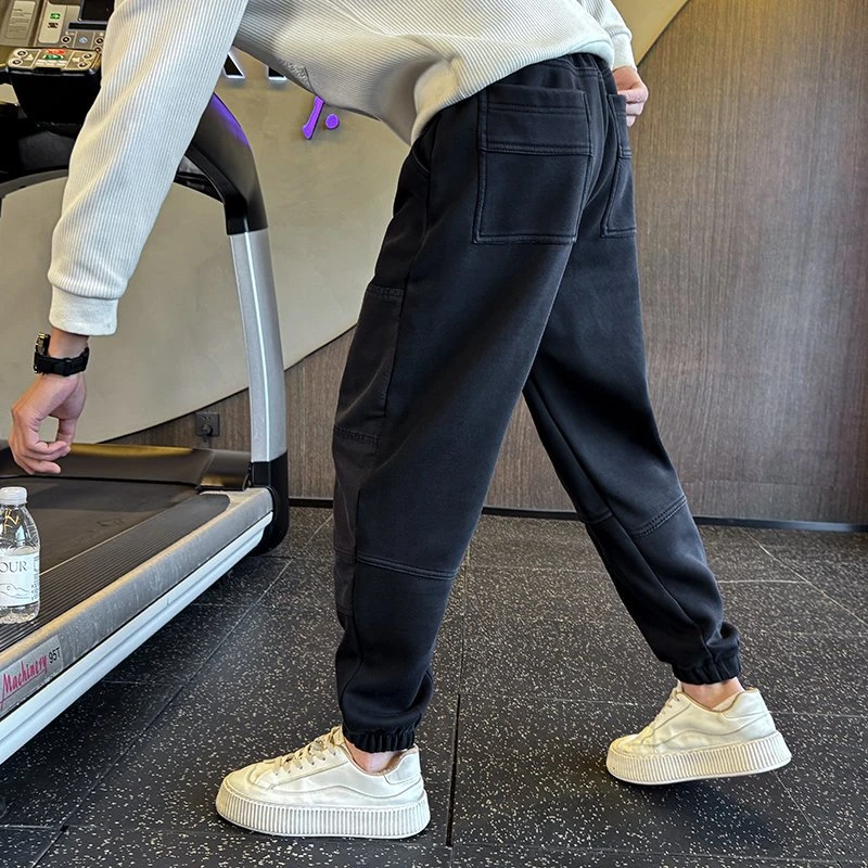 黑色卫裤男春秋冬季补丁哈伦裤潮牌男生新款阔腿裤九分束脚运动裤