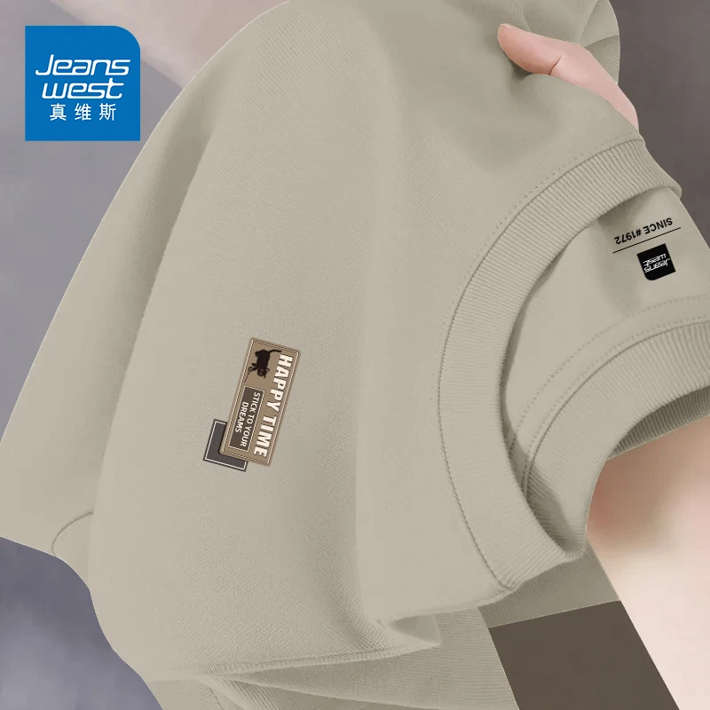 真维斯纯棉半袖男夏季新款圆领宽松大码T恤情侣简约黑猫百搭短袖