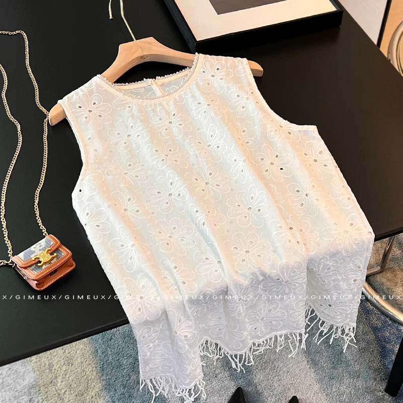 重工提花镂空流苏无袖上衣女夏季2025新款高级感外穿百搭坎肩背心