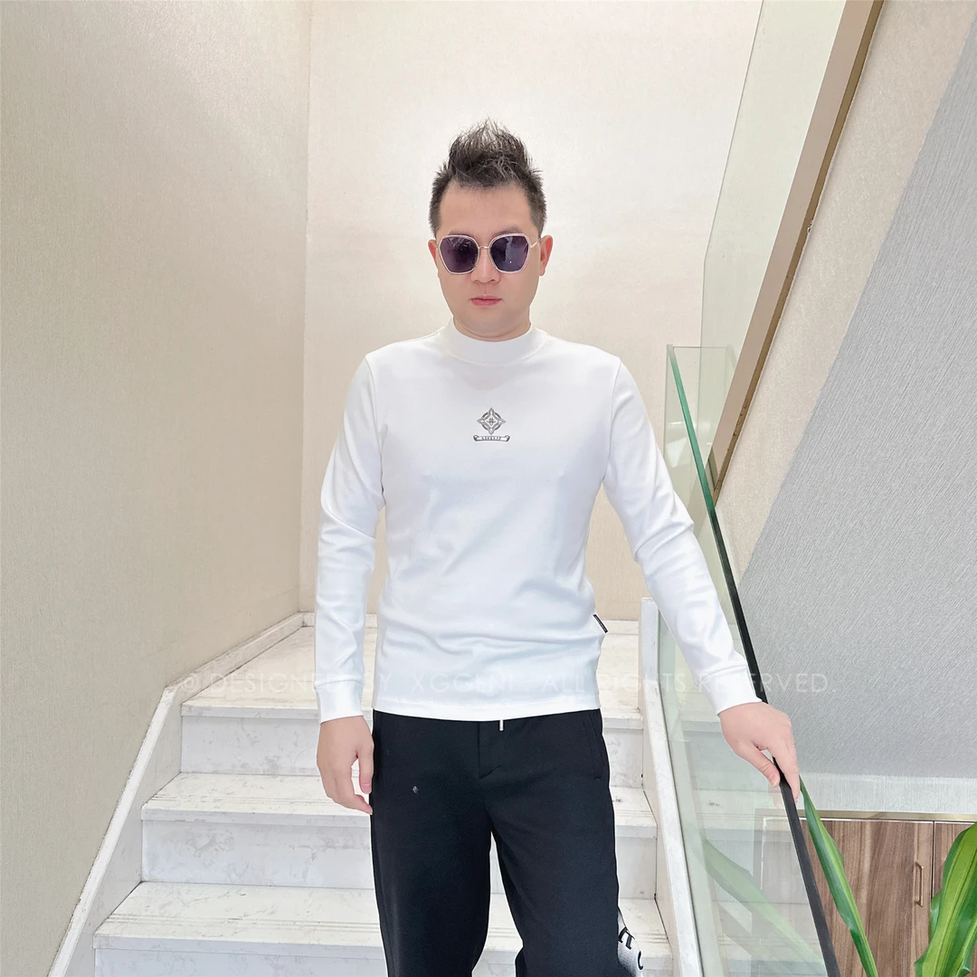 冬季款QZLN四角星星带圈圈男士品质高端轻奢拉绒加厚潮牌长袖t恤