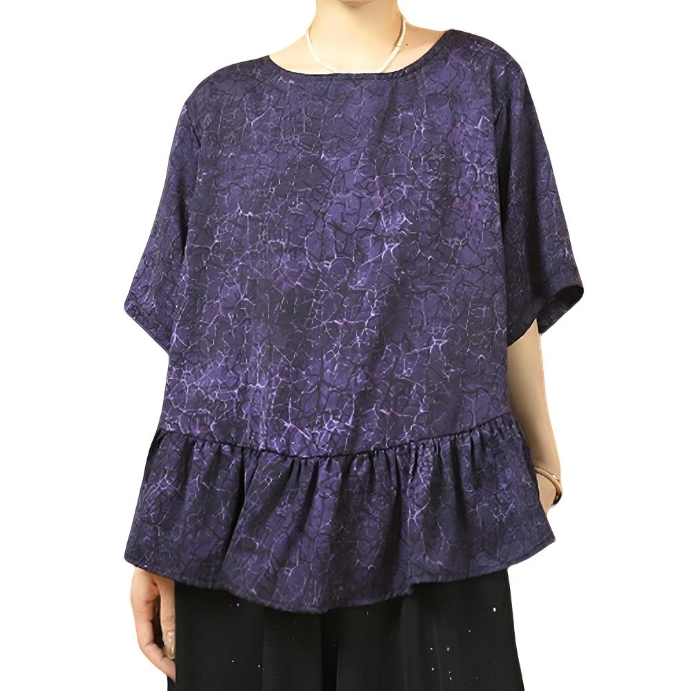 029 紫色荷叶底大码上衣民族风女装休闲百搭时尚遮肉显瘦女装