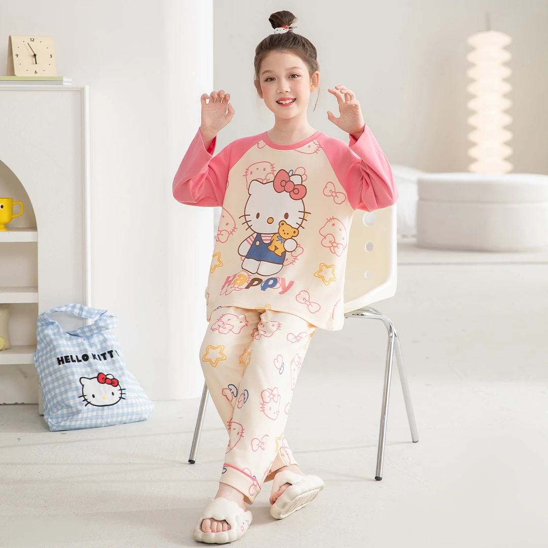 儿童睡衣春秋季纯棉女孩长袖卡通套装中大童宽松透气家居服22846