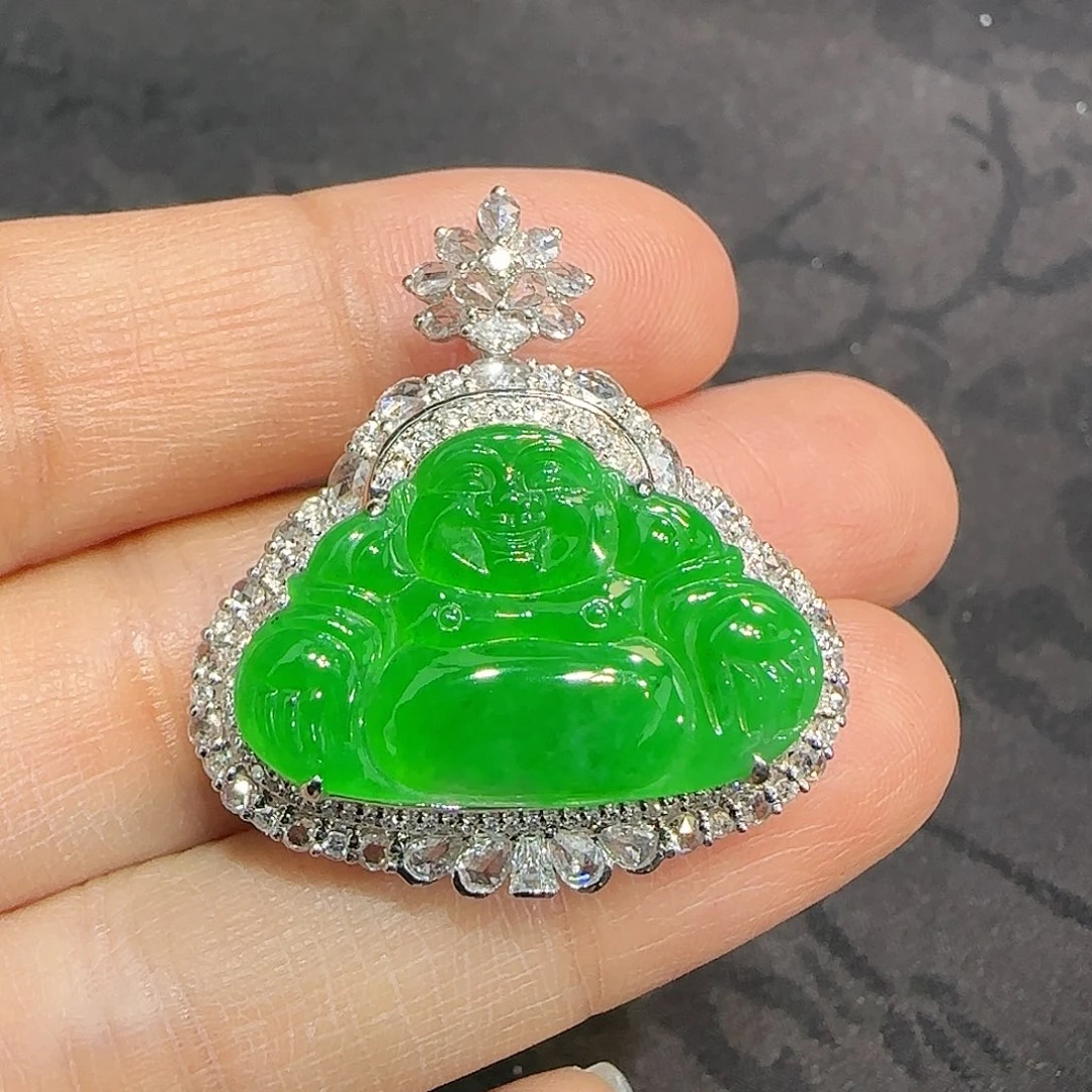 翡翠吊坠(不含链)18K金镶嵌