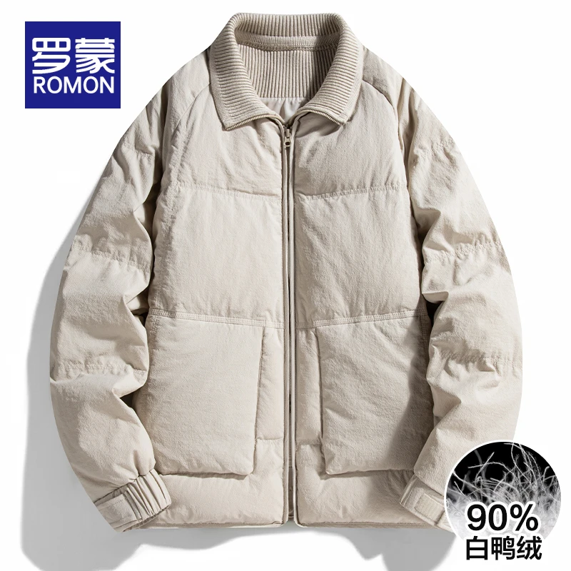 罗蒙冬季男士百搭潮流保暖羽绒服男款2025新款潮牌翻领休闲外套男