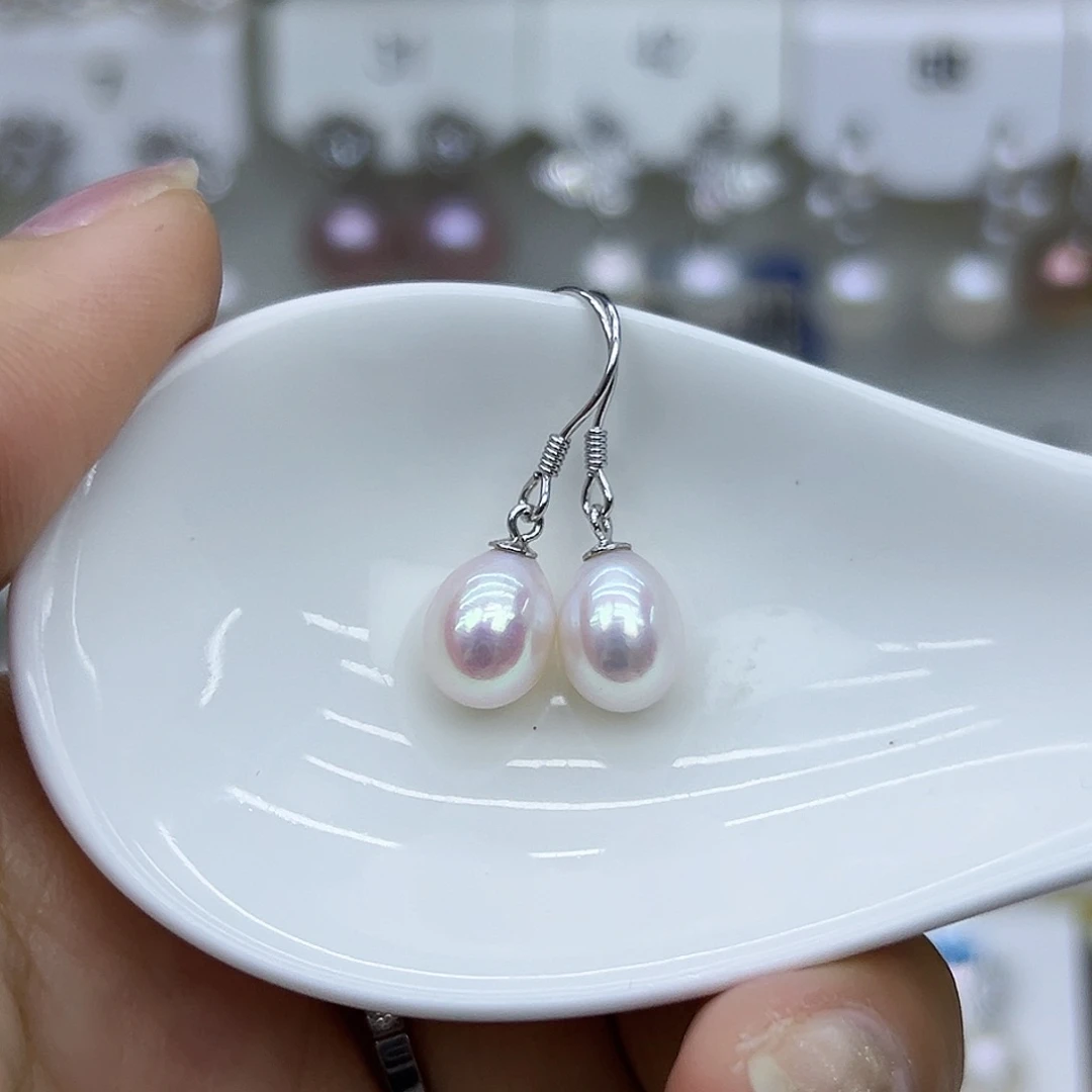 银S925镶嵌耳钉淡水珍珠