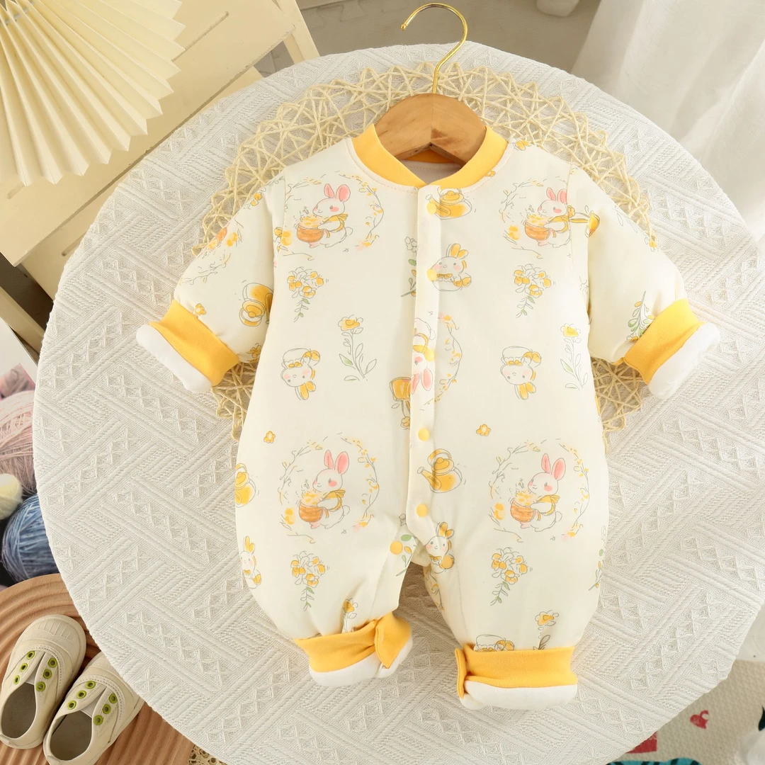 150克新生儿纯棉外穿爬服加厚婴幼儿连体衣棉服男女宝宝