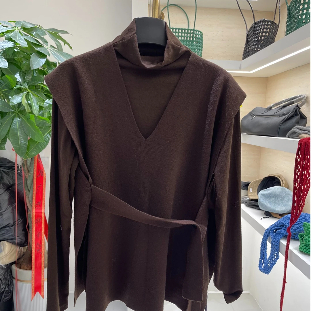 千金风时尚套装高领针织上衣常规款咖色真两件866