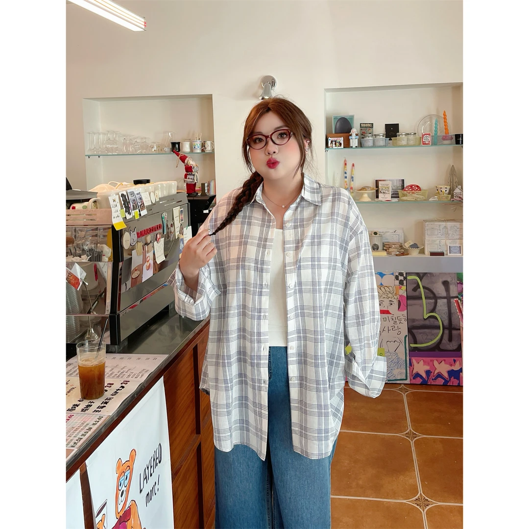 断码捡漏C莓雾软糖 / 仿麻感纸片人格子衬衫15049花契大码200斤