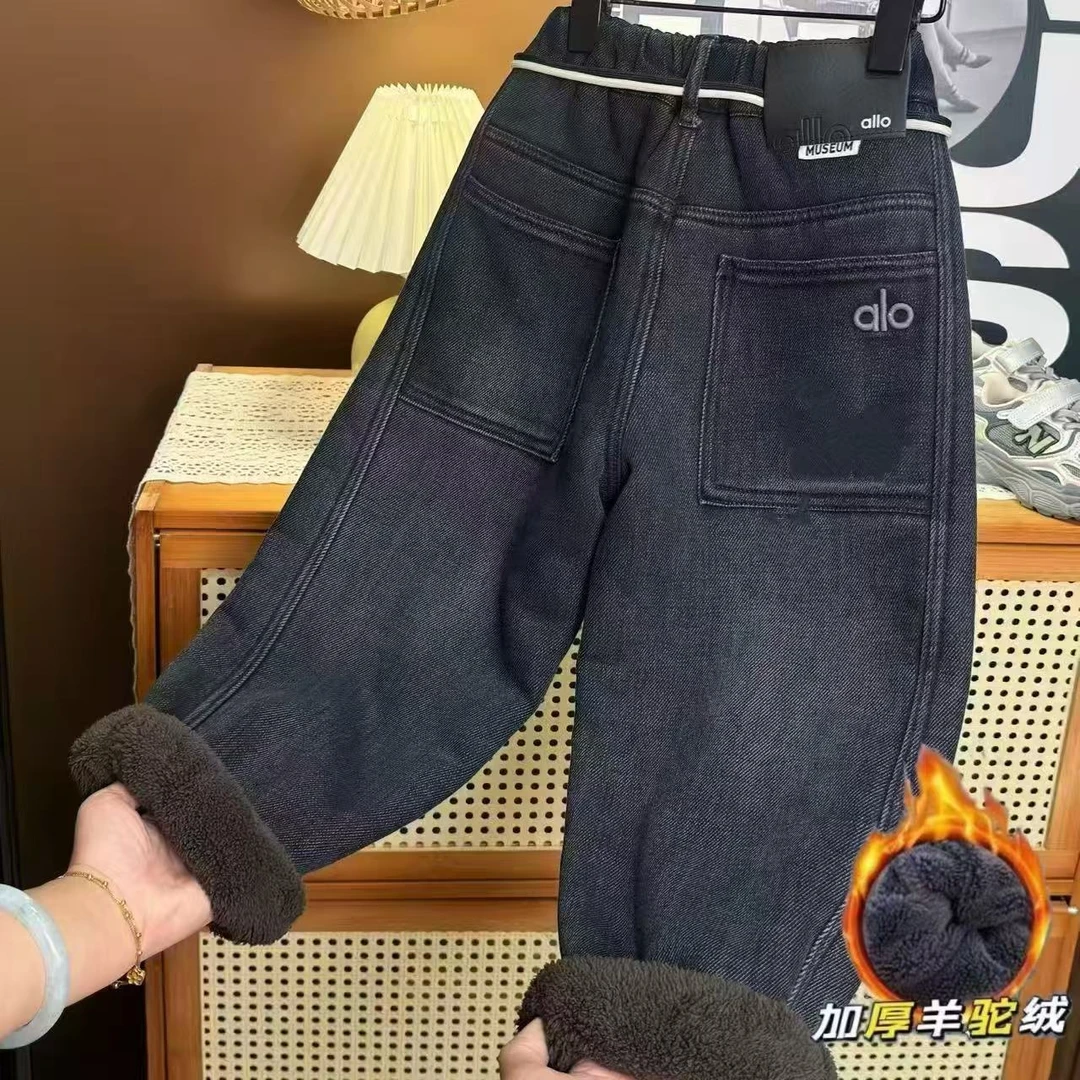 现货~清！清！清！【一条过冬加厚羊驼绒】~暖绒中大童韩版牛仔裤00401
