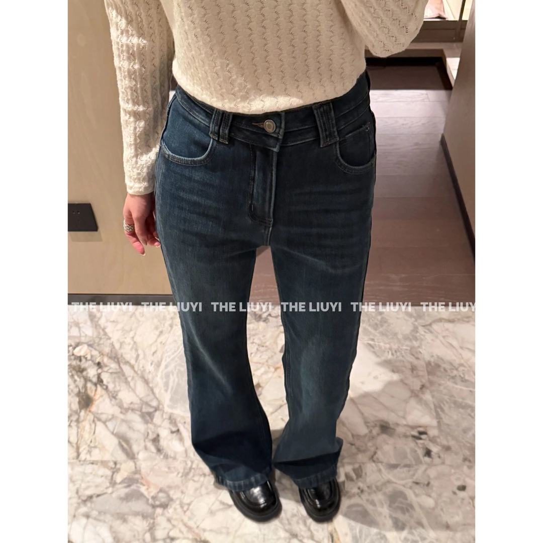 【LIUYI】露思裤~冬季版型敲好的加厚绒显瘦牛仔微喇裤511253
