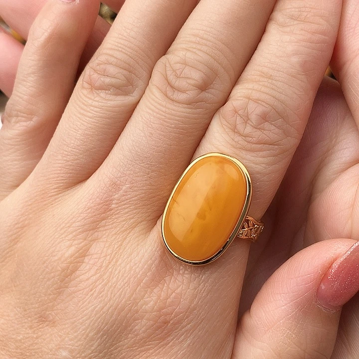 蜜蜡戒指银S925镶嵌戒指