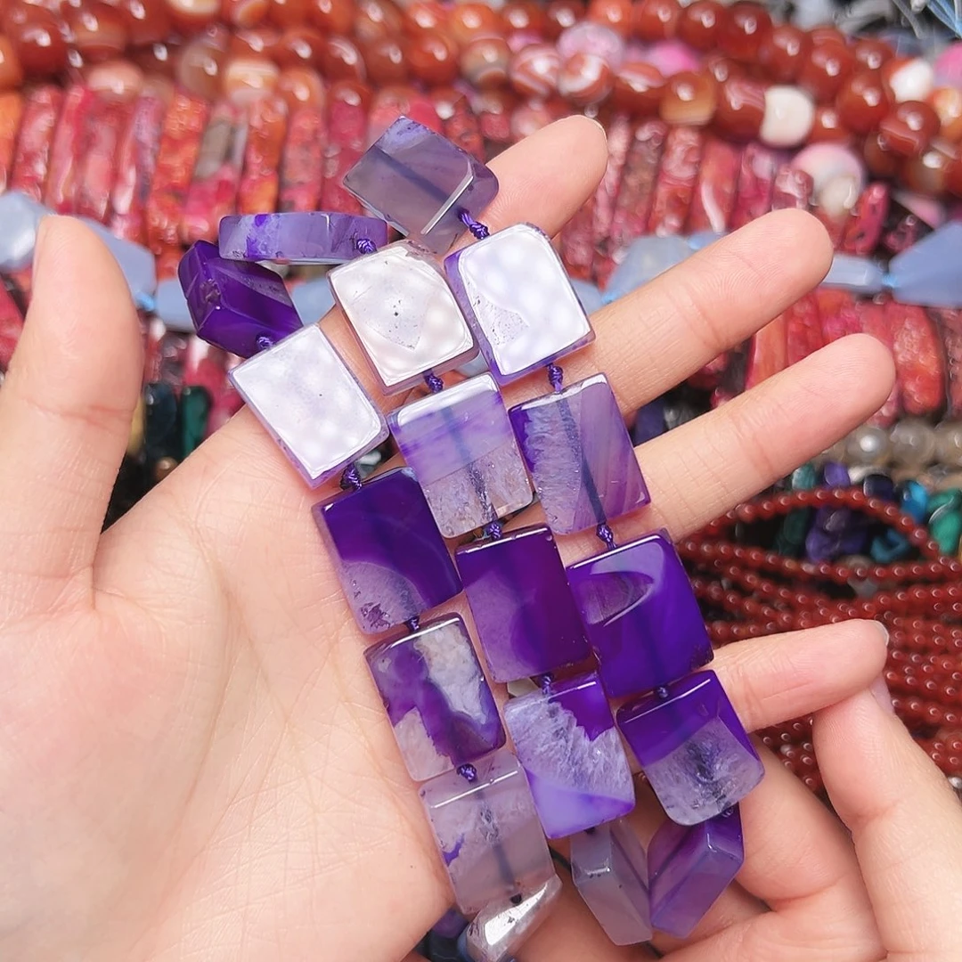 玛瑙/玉髓合金珠宝半成品C619 16*20mm天然晶体共生方牌一条