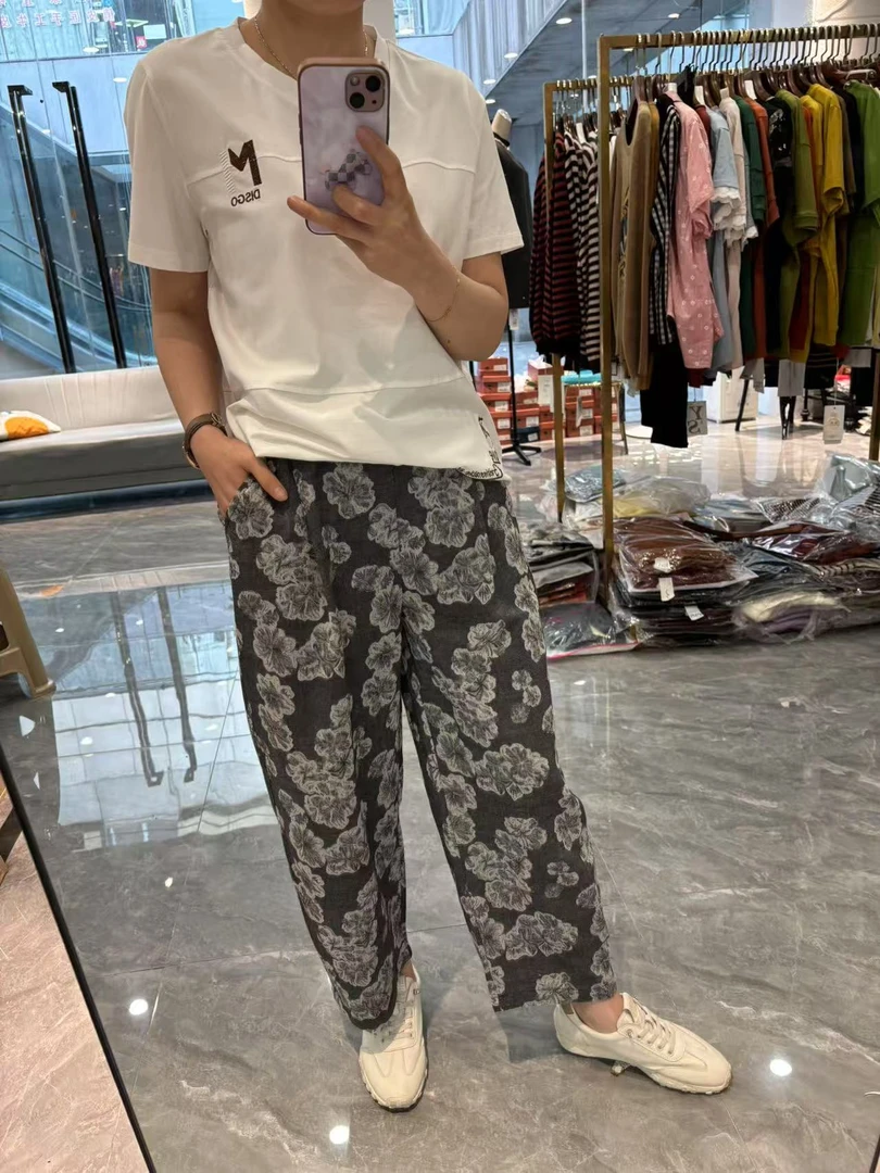 【丽丽家】大码女装休闲百搭舒适大花显瘦九分裤6659