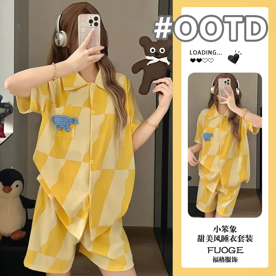 【小笨象】云朵棉睡衣！亲肤透气！夏季可爱风翻领家居服套装可外穿