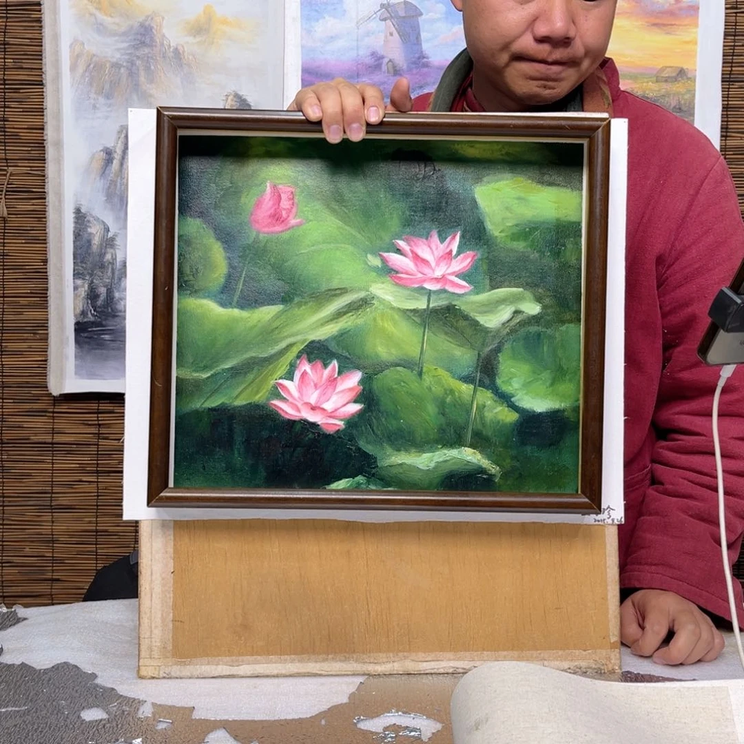 油画行路人小院绘画作品竞拍