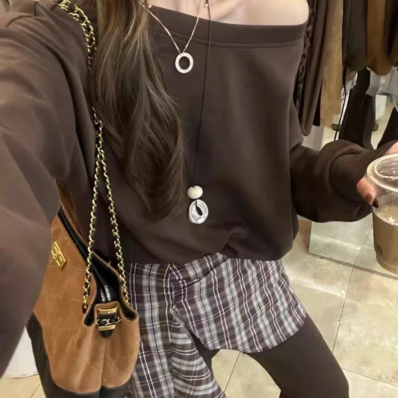 法式慵懒松弛感穿搭设计感斜肩卫衣女秋季新款高腰微喇长裤两件套