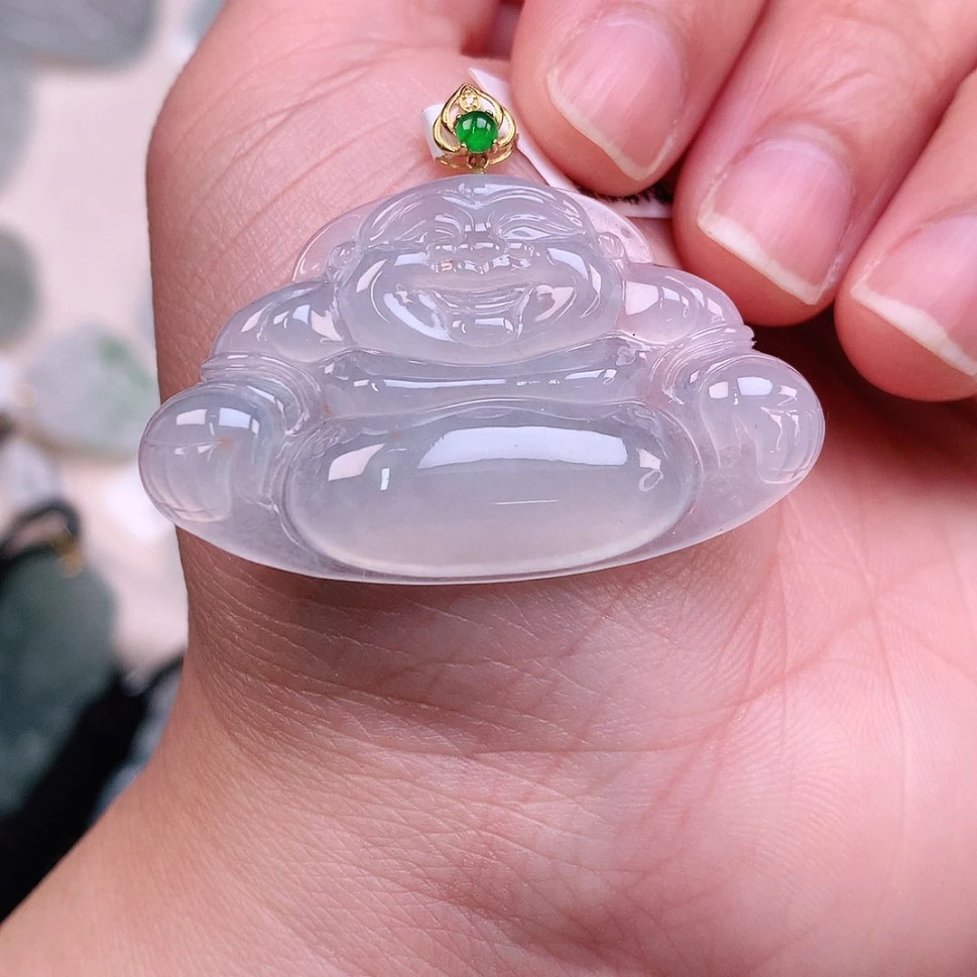 翡翠颈饰18K金镶嵌高冰佛公