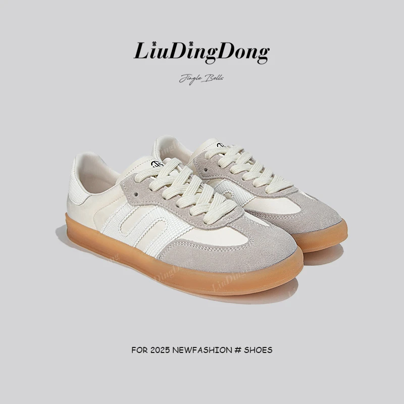 【刘叮咚女鞋】休闲软底白色德训鞋女2025新款百搭轻便小众平底板鞋
