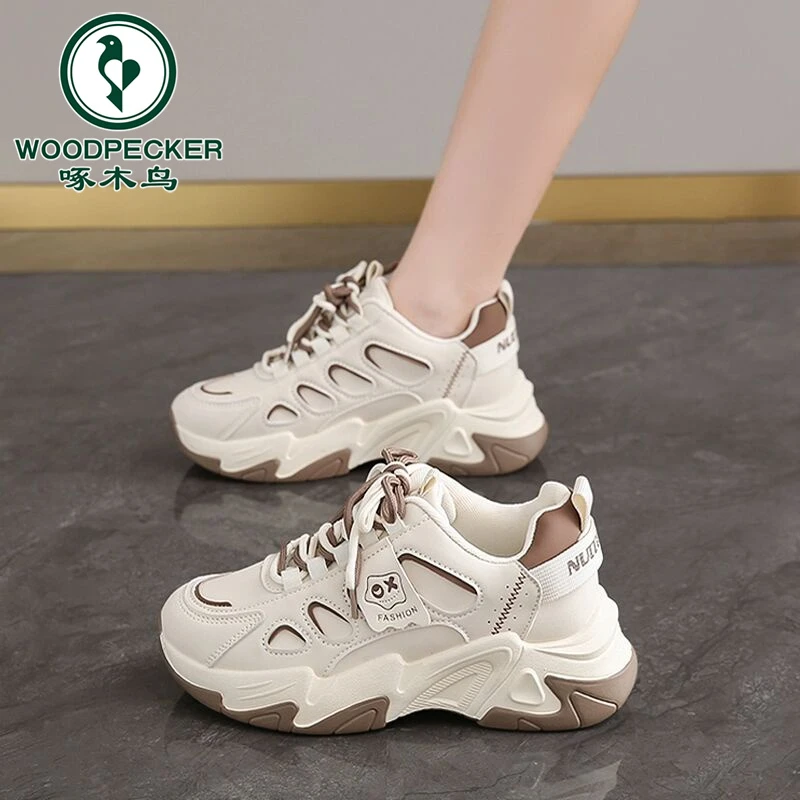 啄木鸟老爹鞋女款2025新款夏季厚底增高运动鞋轻便小白鞋百搭爆款