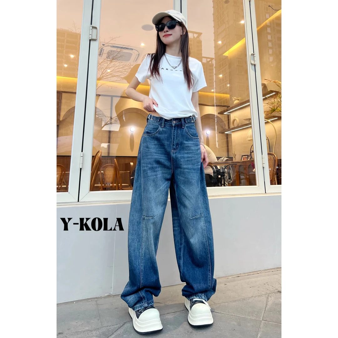 2025年夏季新款可调节腰头显瘦百搭宽松中高腰堆堆裤休闲时尚