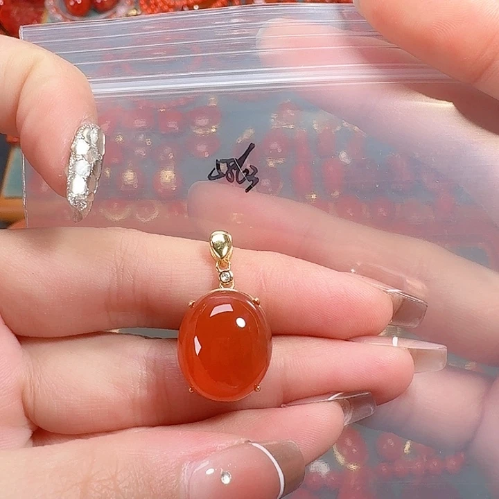 南红玛瑙银S925镶嵌吊坠
