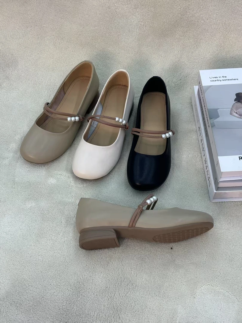 平底单鞋2单鞋休闲气质软底皮鞋简约薄款百搭粗跟浅口