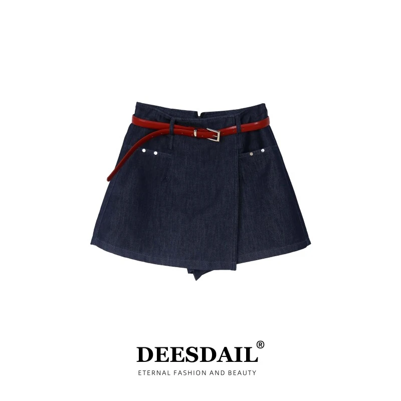 【312】DEESDAIL设计师腰带牛仔口袋裙裤显瘦时尚短裙子K033