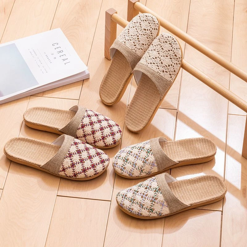 包头棉纱镂空亚麻拖鞋女室内防滑软底居家鞋家用凉拖鞋厚底韩版JY