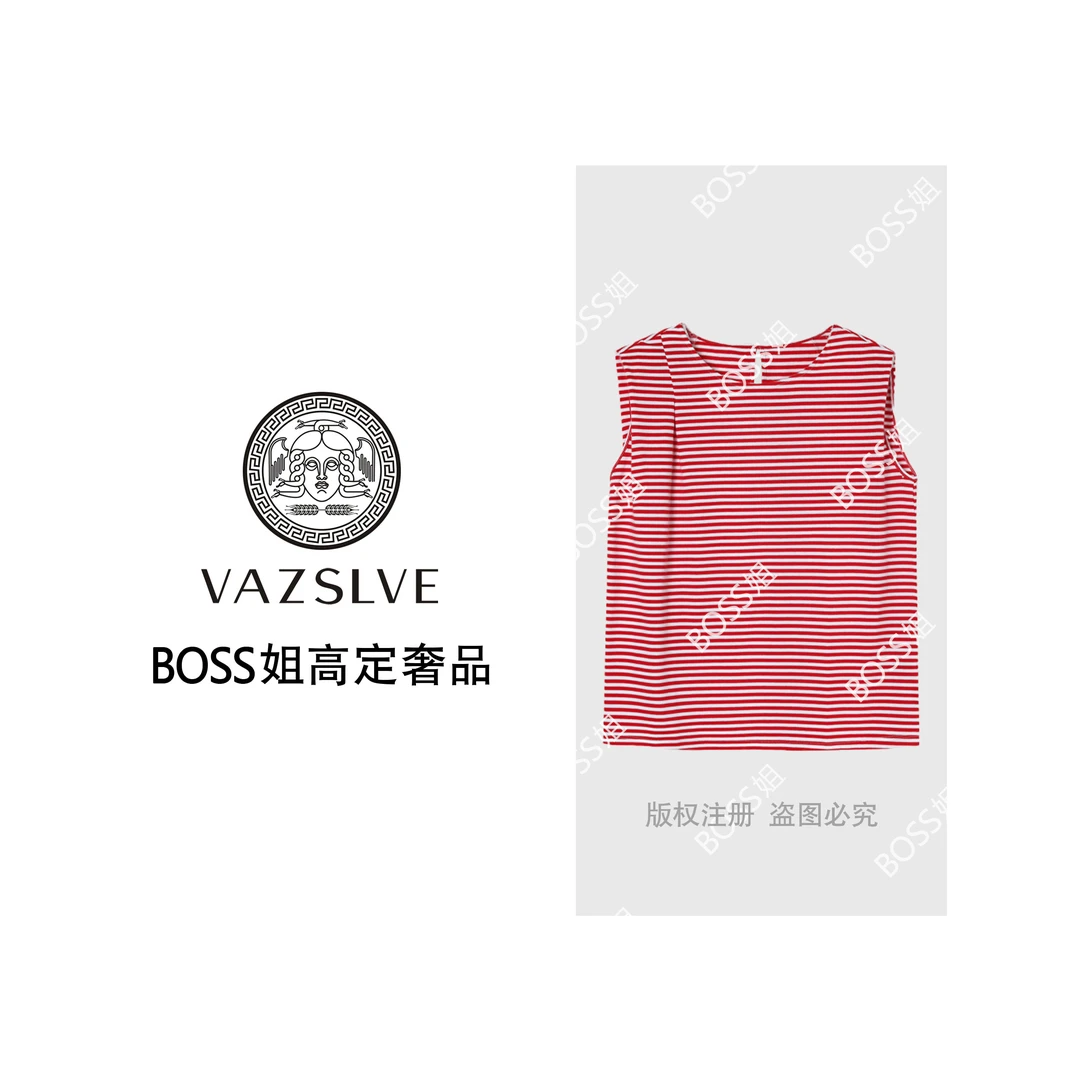 VAZSLVE/原创设计 夏季新款无袖T恤套头百搭休闲条纹上衣 2962