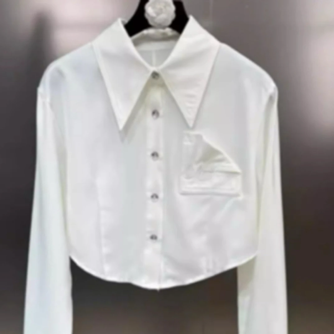 直播（5401-5500）女装衬衫气质小众短款白色长袖衬衣上衣孤品女装