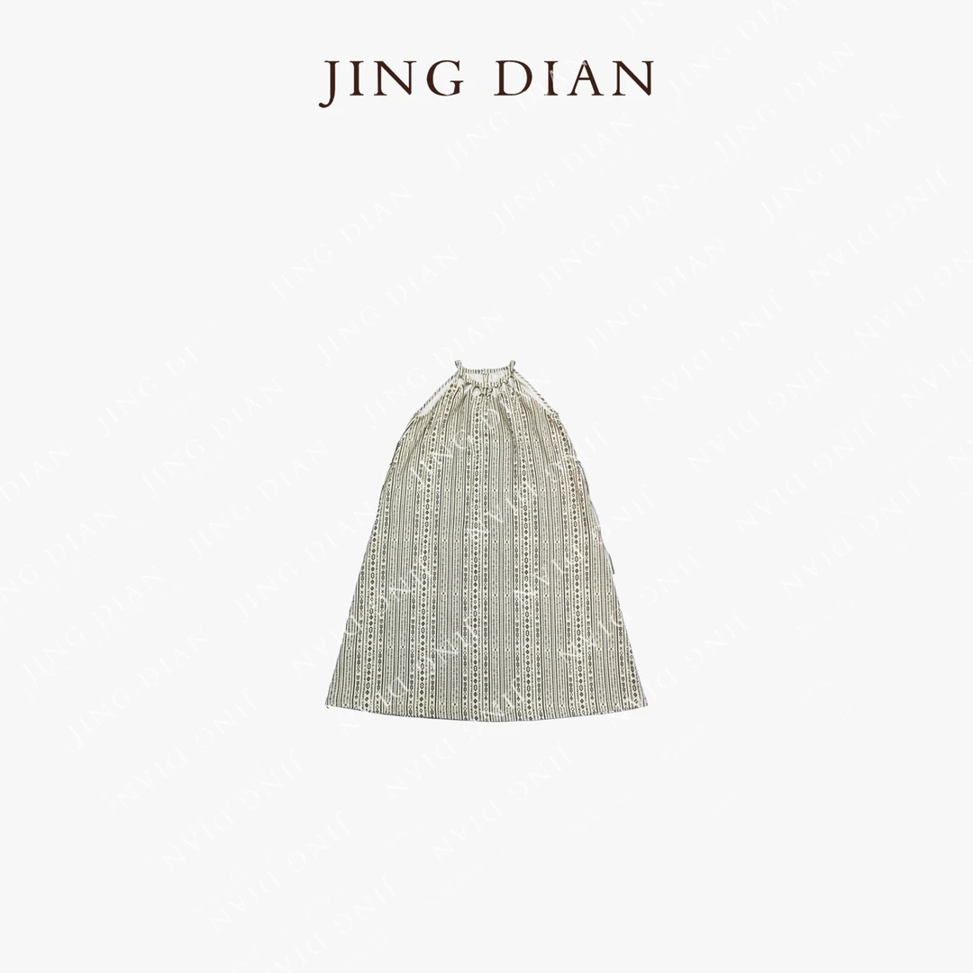 【JD】小众设计师款米色小黑花纹细带连衣裙