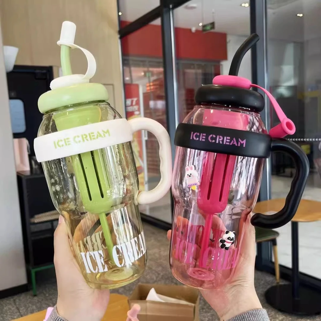 新疆包邮哥巨无霸吸管杯女生新款高颜值大容量1升茶水分离水杯