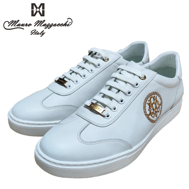 Mauro/玛路男士低帮牛皮休闲板鞋简约时尚舒适系带百搭白色  1012