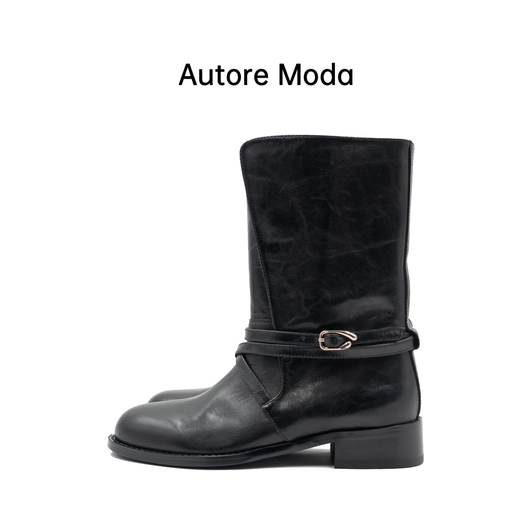 Autore Moda新款爆款时尚舒适百搭潮流女靴中筒靴女款女靴