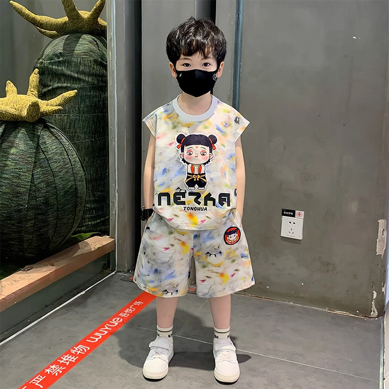 哪吒儿童服装2025新款男童夏套装男宝宝潮酷无袖衣服男孩薄款背心