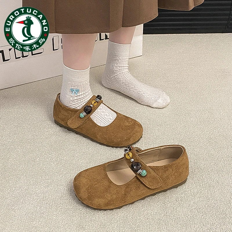 欧伦啄木鸟内增高勃肯鞋女2025新款秋季百搭平底单鞋玛丽珍奶奶鞋